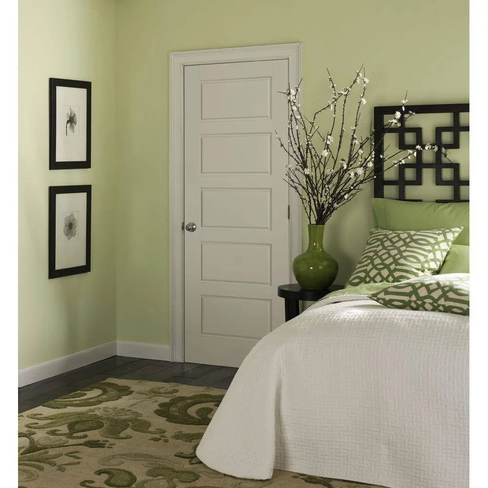 36 in. x 80 in. 5-Panel Left-Handed Hollow-Core Primed Composite Prehung Interior Door M20466