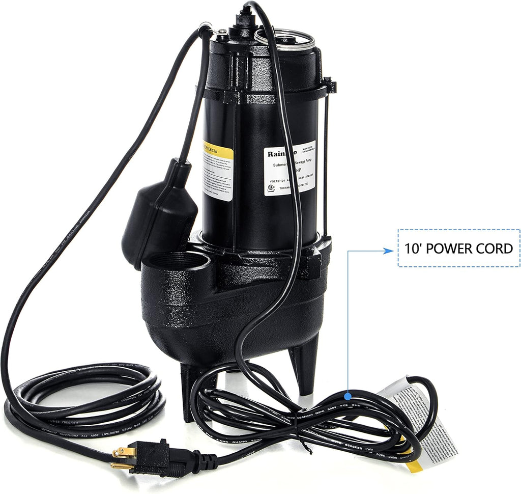Cast iron submersible sewage pump with 10 ft. piggy back tether float switch N914884