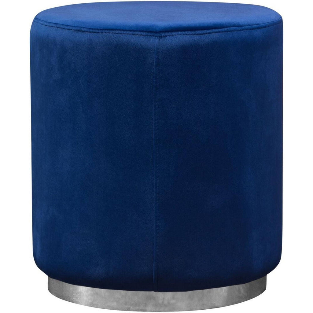 Blue Velvet Round Accent Ottoman with Metal Base T4300