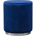 Blue Velvet Round Accent Ottoman with Metal Base T4300