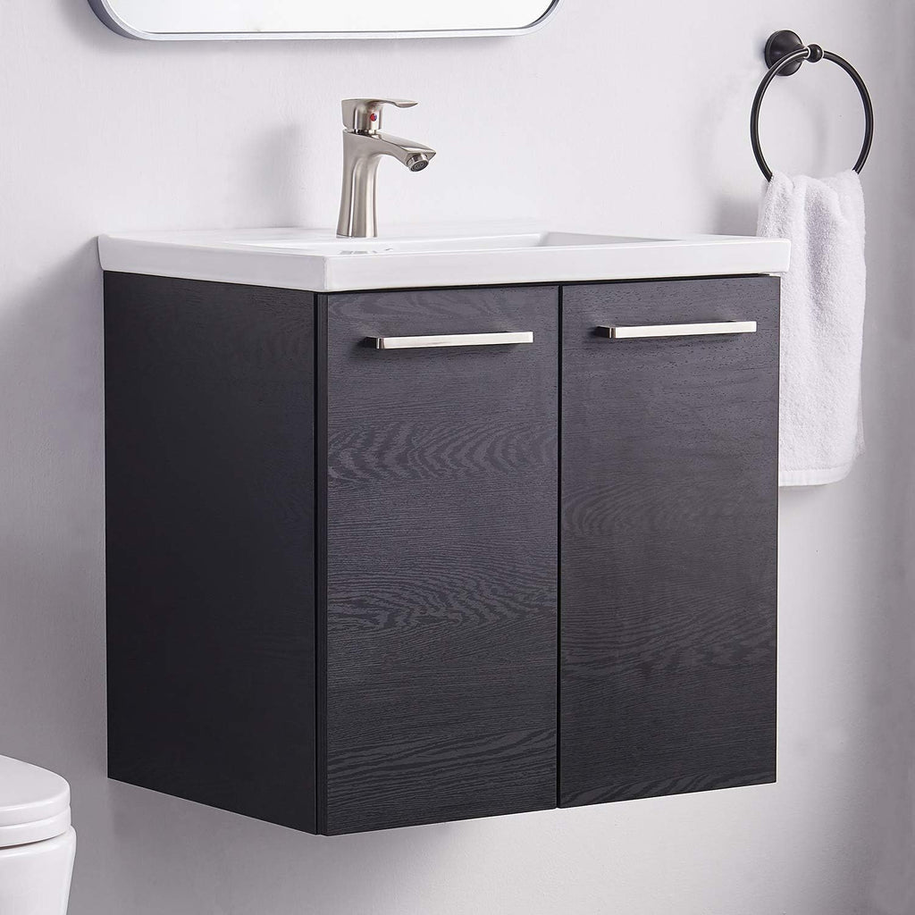 Grey Wood Grain 2-Door Bathroom Vanity with White Ceramic Sink I824559