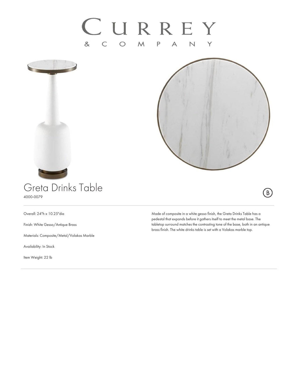 White Gesso Antique Brass Drinks Table I90006