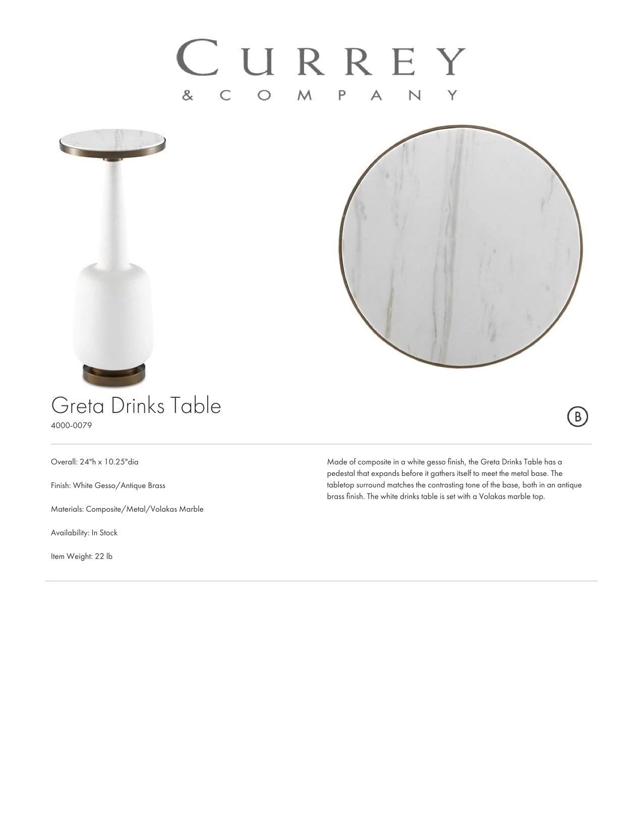 White Gesso Antique Brass Drinks Table I90006