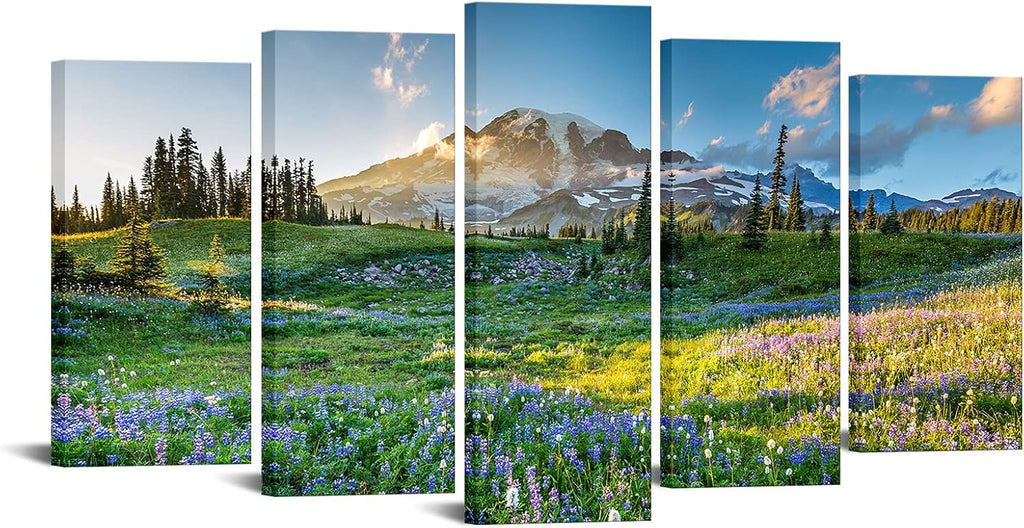 Large Canvas Print Wall Art Mount Rainier National Park at Sunrise Landscape Painting Giclee Print Gallery Wrap Ready to Hang Q29002