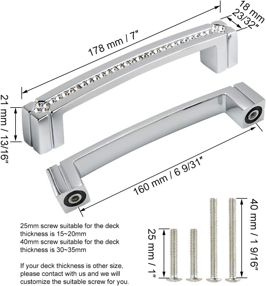 Polished Chrome Cabinet Handles with Screws, 128mm Hole Center, 2 Pack I66041