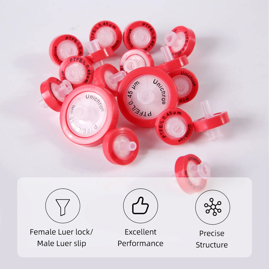 100pcs Red Hydrophobic PTFE Syringe Filters I5450