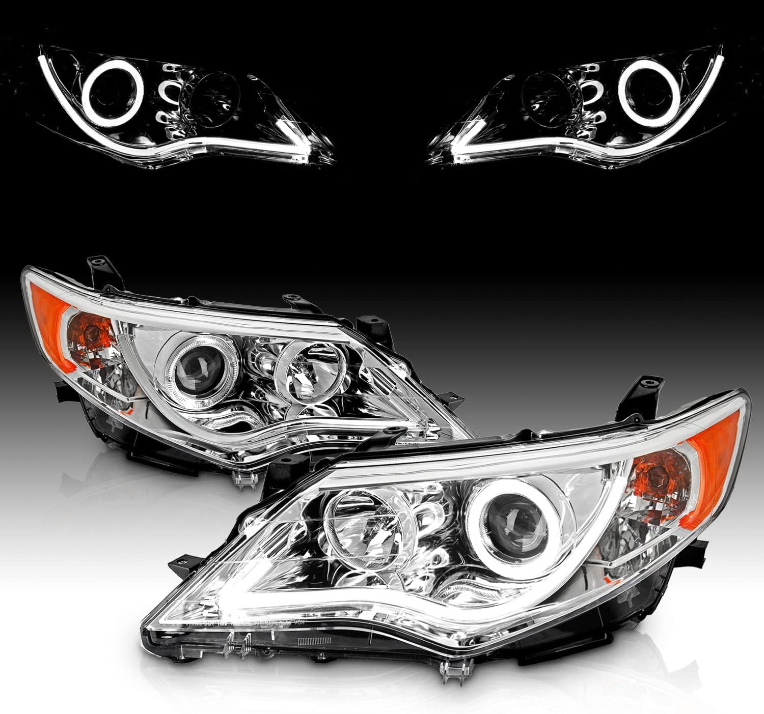 Chrome LED Halo Light Tube Replacement Headlights Set B7719