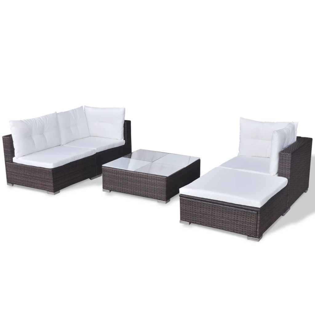 5 Piece Outdoor Sectional Sofa with Coffee Table and Ottoman Poly Rattan T721