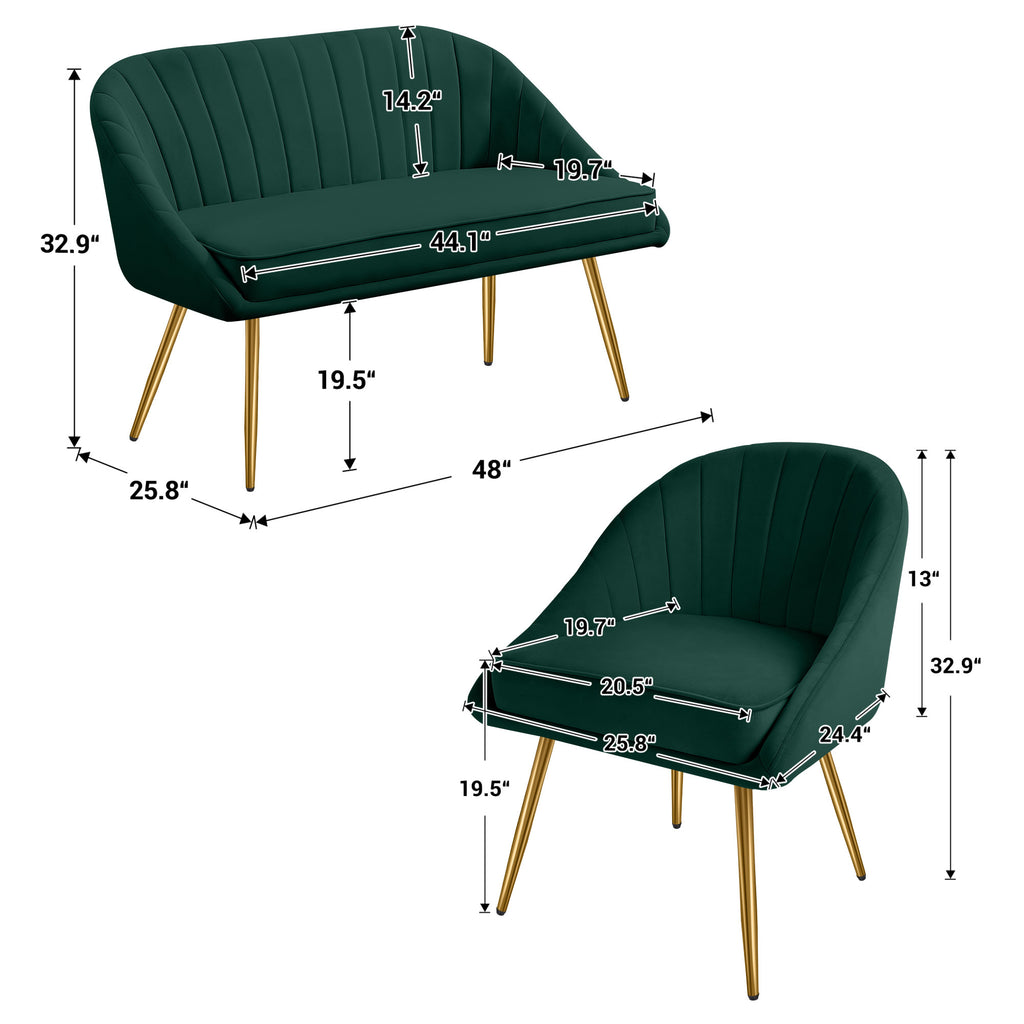 Green Velvet Loveseat and Accent Chair Set G225