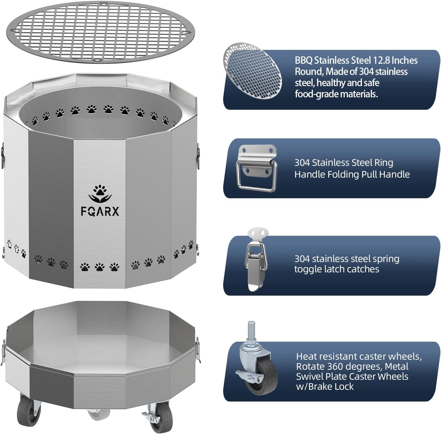 304 Stainless Steel Bonfire Fire Pit & Campfire Grill, 13x13 Inches L5361