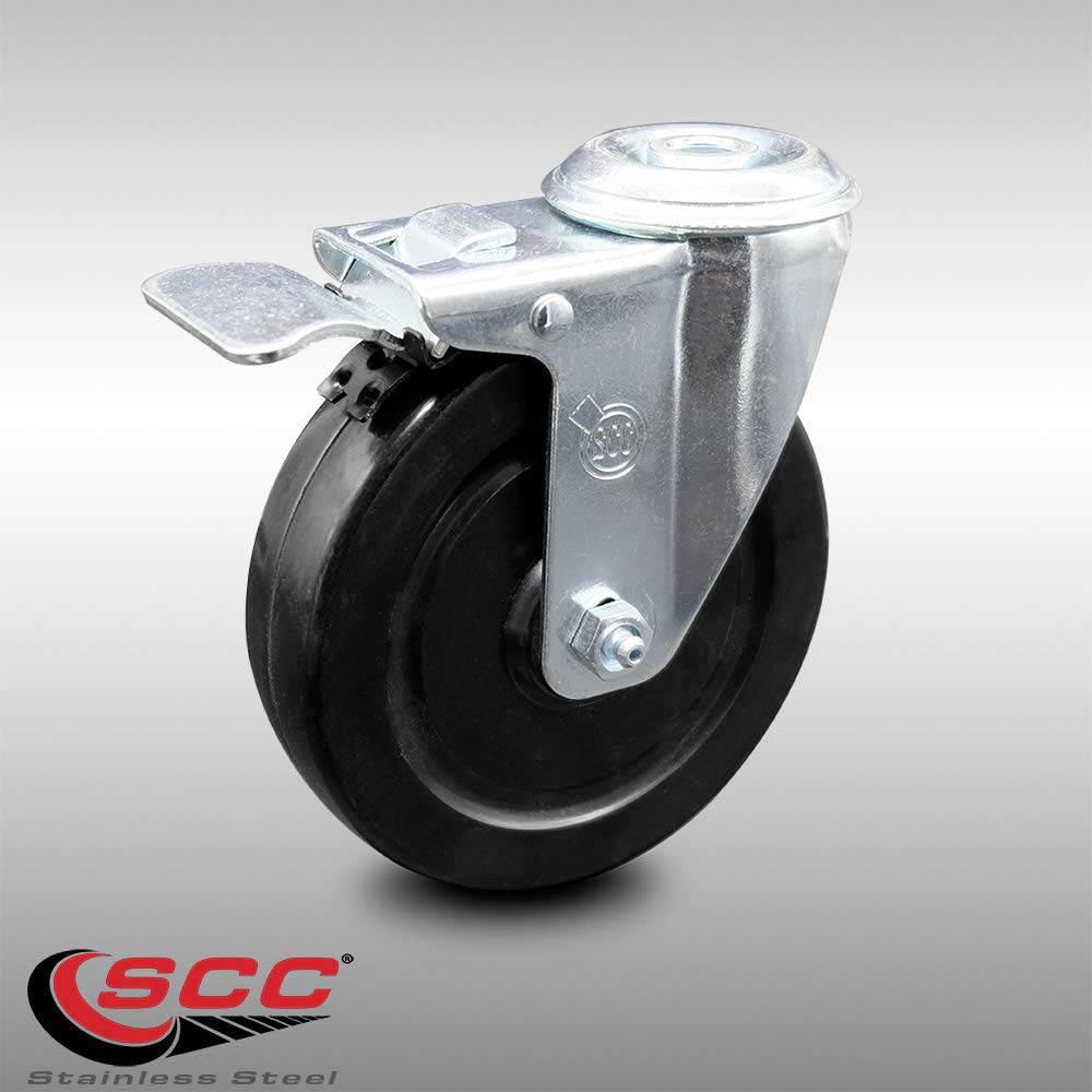 Swivel Bolt Hole Caster with Black Wheel and Top Locking Brake, Pack of 2 D33172