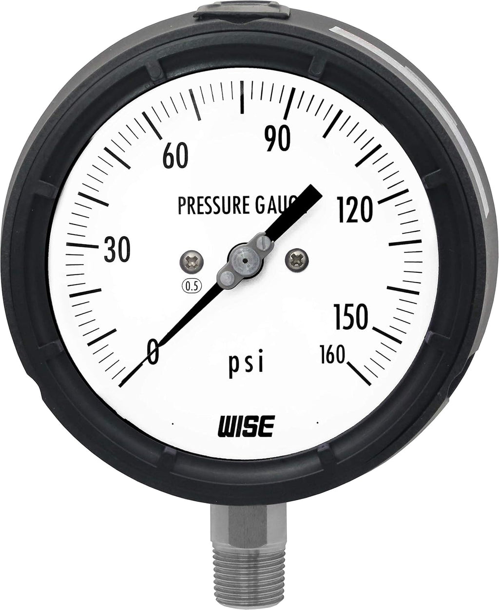 Solid Front Pressure Gauge with 125mm Dial, 1/2NPT(M), Bottom Connection, 0~160psi, 0.5% Accuracy Y12986