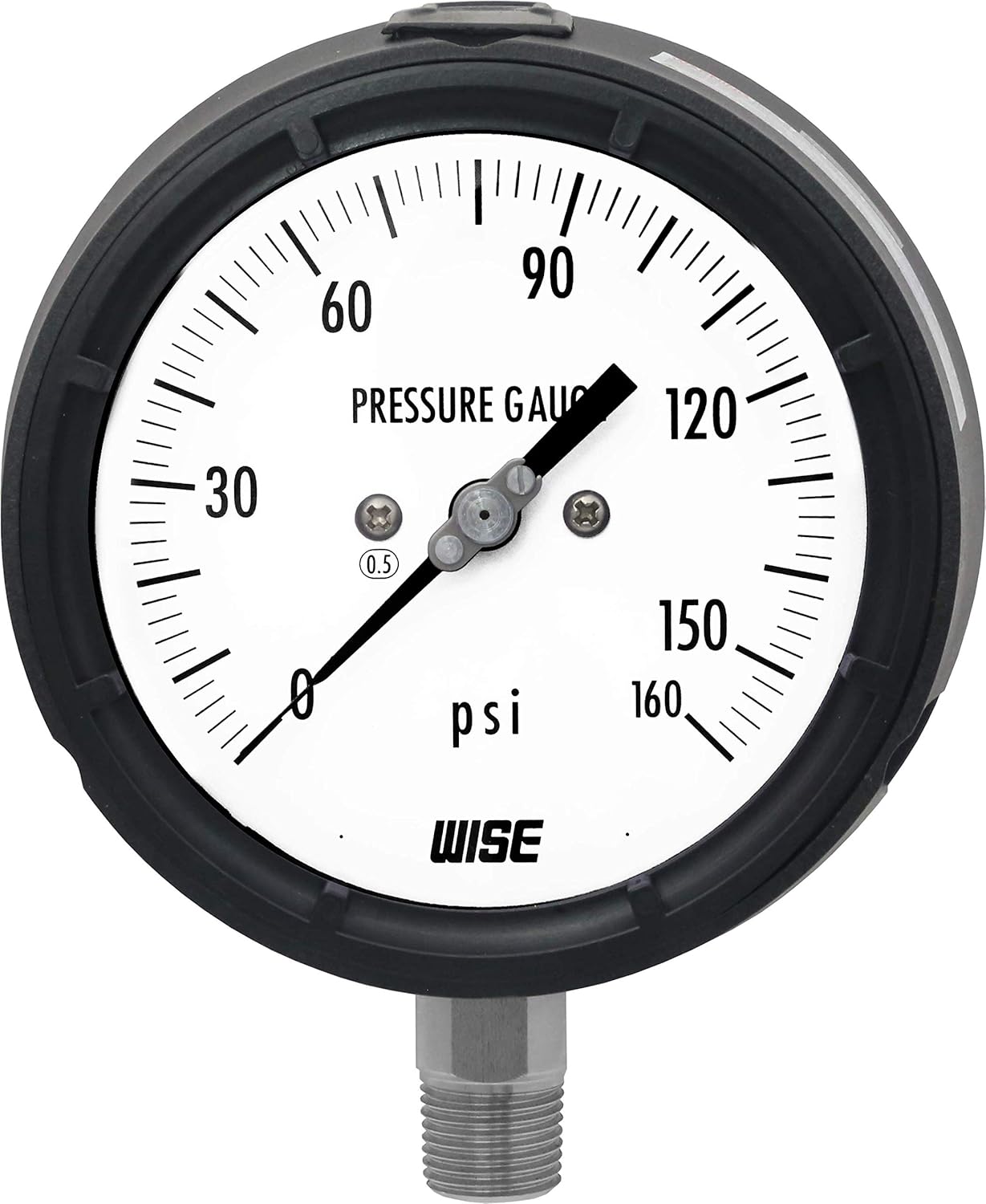 Solid Front Pressure Gauge with 125mm Dial, 1/2NPT(M), Bottom Connection, 0~160psi, 0.5% Accuracy Y12986