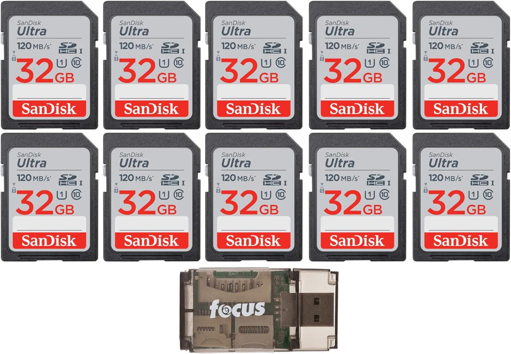 32GB 120MB/s Ultra UHS-I SDXC Memory Card 10-Pack with Card Reader Bundle W53289