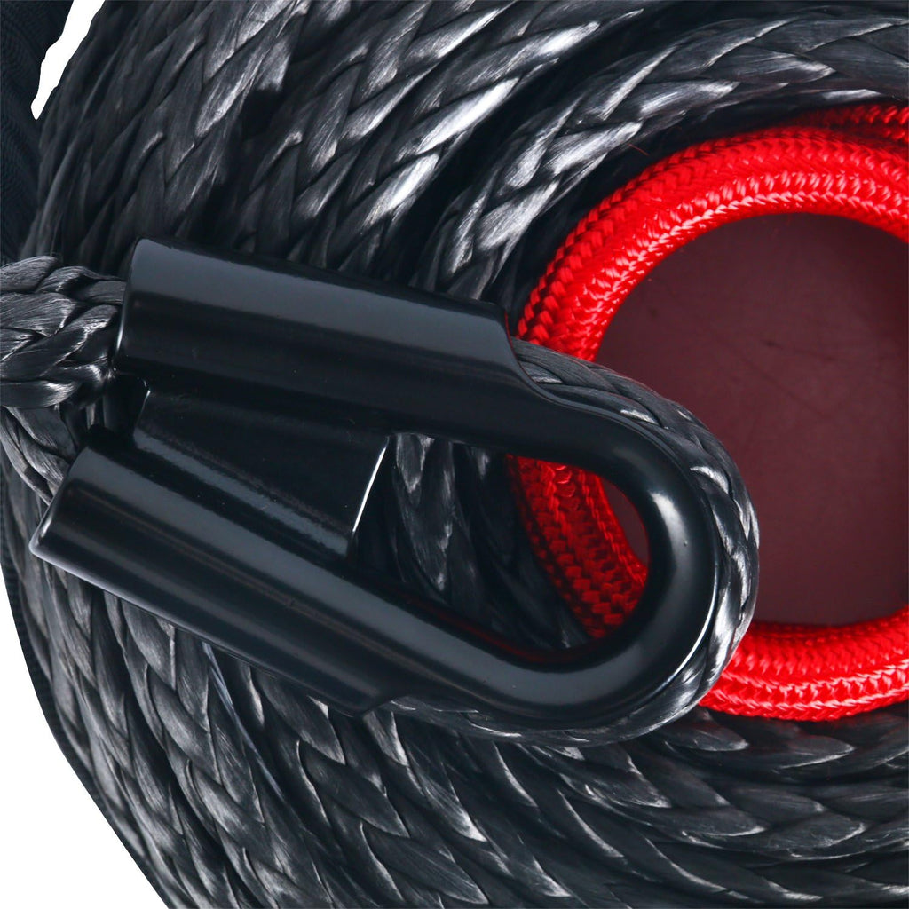 Black Synthetic Winch Rope Line Cable with Protective Sleeve and Rock Heat Guard, 22000lbs, Pack of 2 S715236