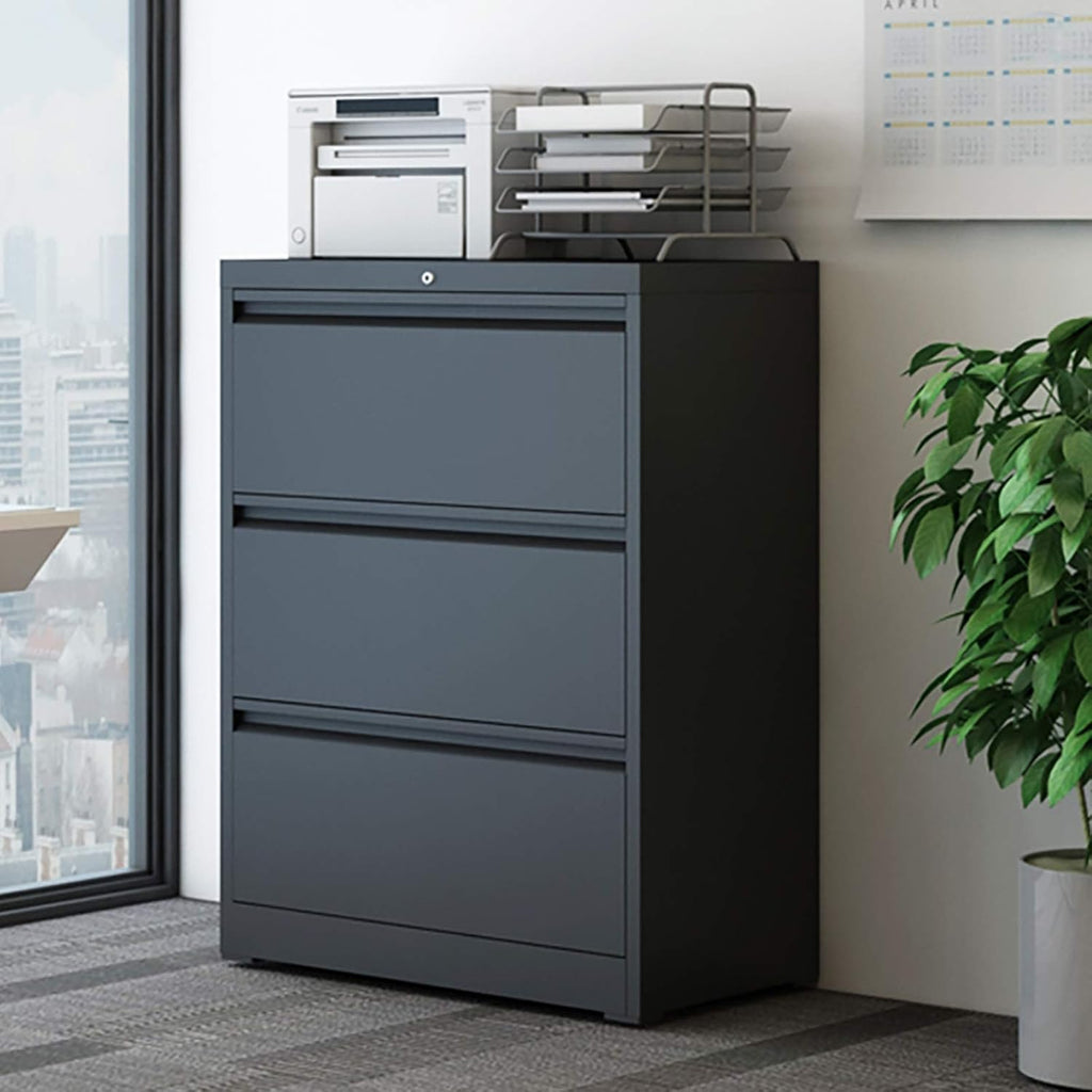 Black 3 Drawer Metal Lateral File Cabinet S744108