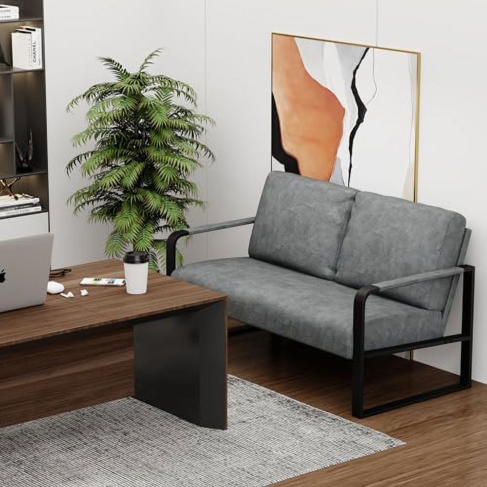 Dark Faux Leather Loveseat Sofa with Padded Cushion T626745