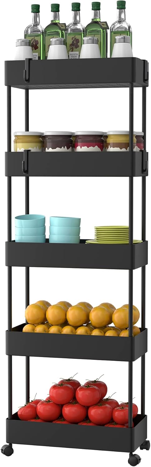 5 Tier Slim Rolling Utility Cart with Wheels H7233