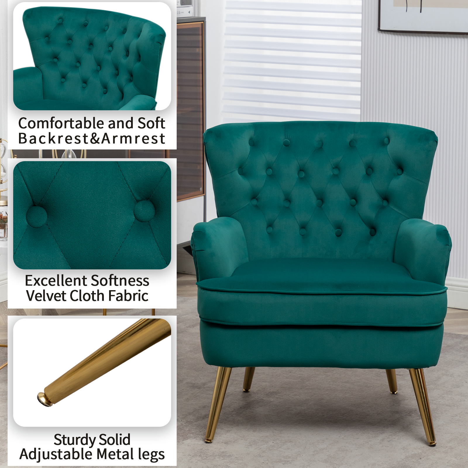Dark Green Velvet Accent Chair F358384