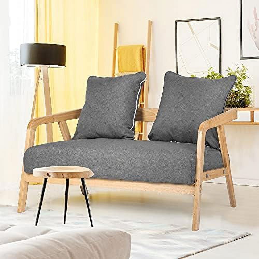 Grey Fabric 2-Seat Loveseat Sofa with Wood Armrest B80060