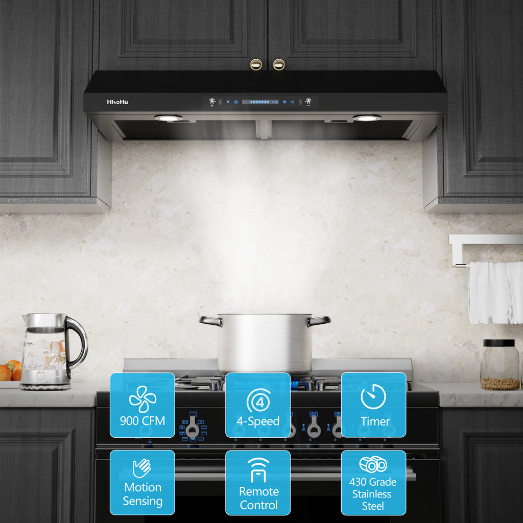 Black Teflon Stainless Steel Under Cabinet Range Hood D842