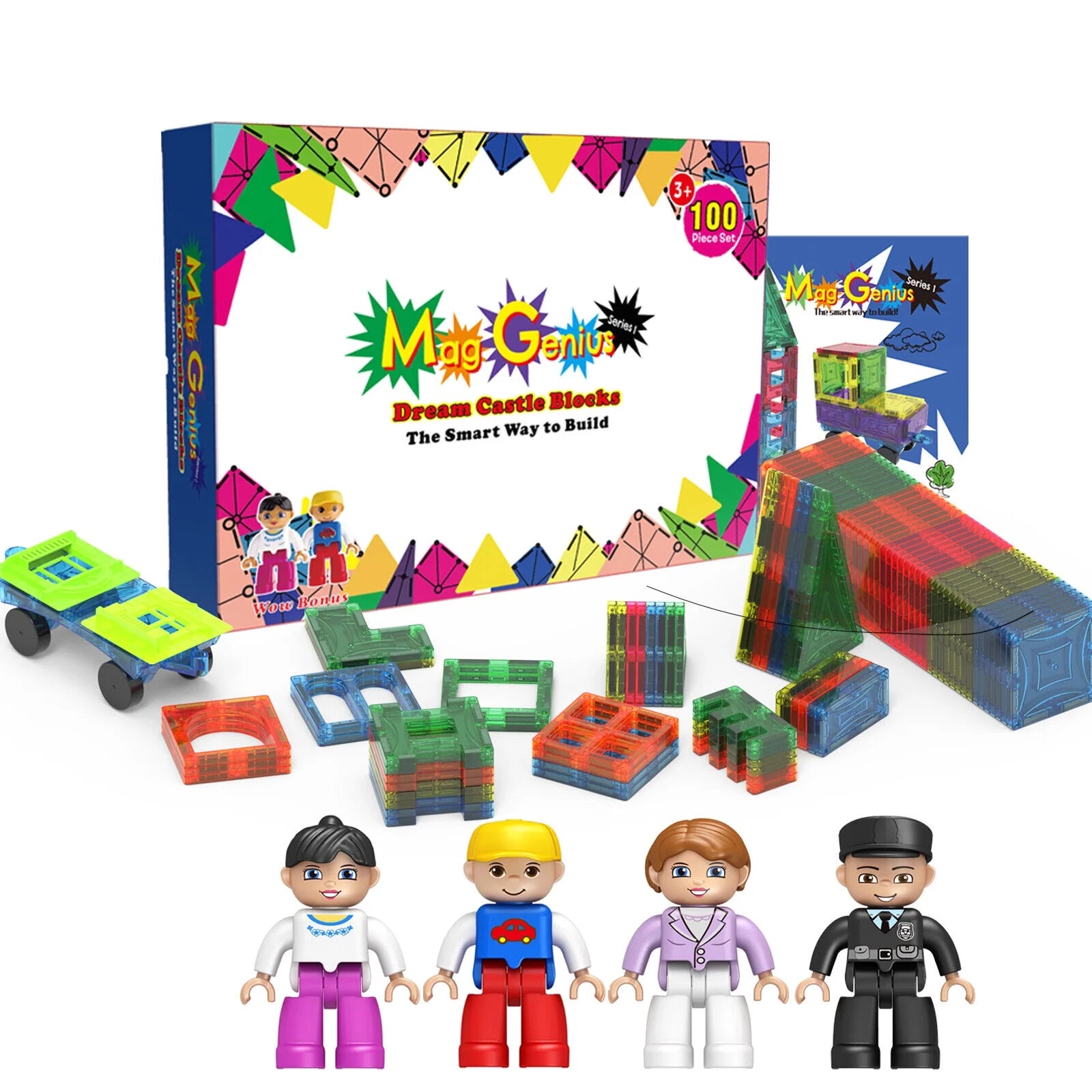 100 Piece Magnet Tiles Set with Windows and Magnet People S9531