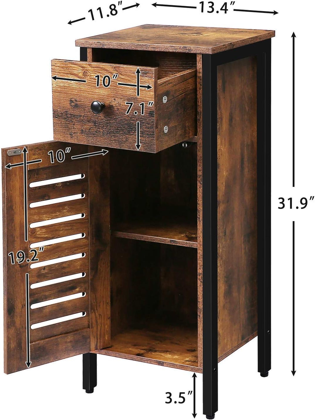 Rustic Brown Storage Cabinet with Drawer and Height-Adjustable Shelves O6266