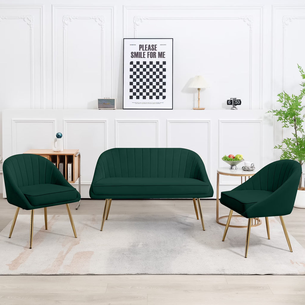 Green Velvet Loveseat and Accent Chair Set G225