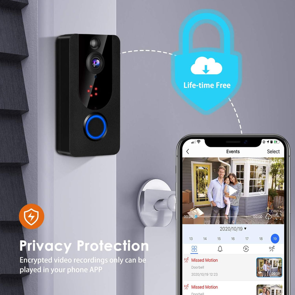 Wireless Doorbell Camera 1080P with Chime, PIR Motion Detection, IP65 Waterproof, 2-Way Audio, Night Vision, Pack of 2 T284