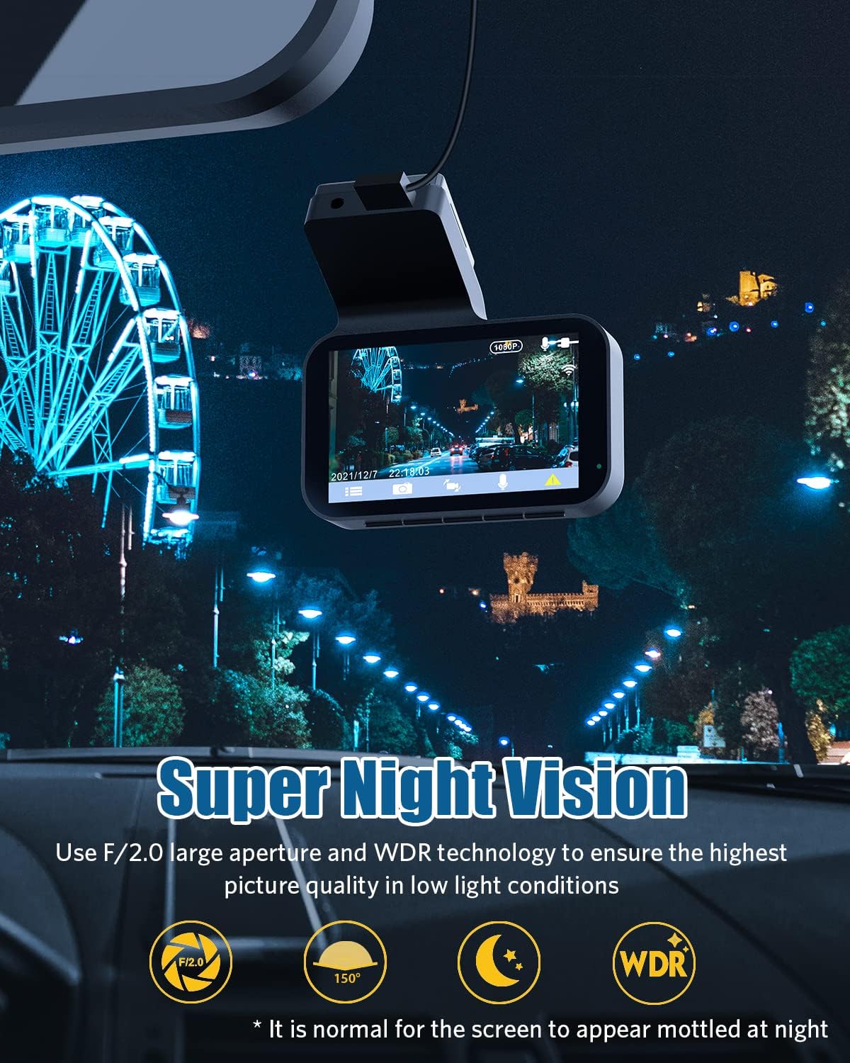 Dash Cam 1080P Full HD Built-in WiFi 3 Inch IPS Screen 150° Wide Angle Night Vision WDR Loop Recording G-Sensor Pack of 2 N716