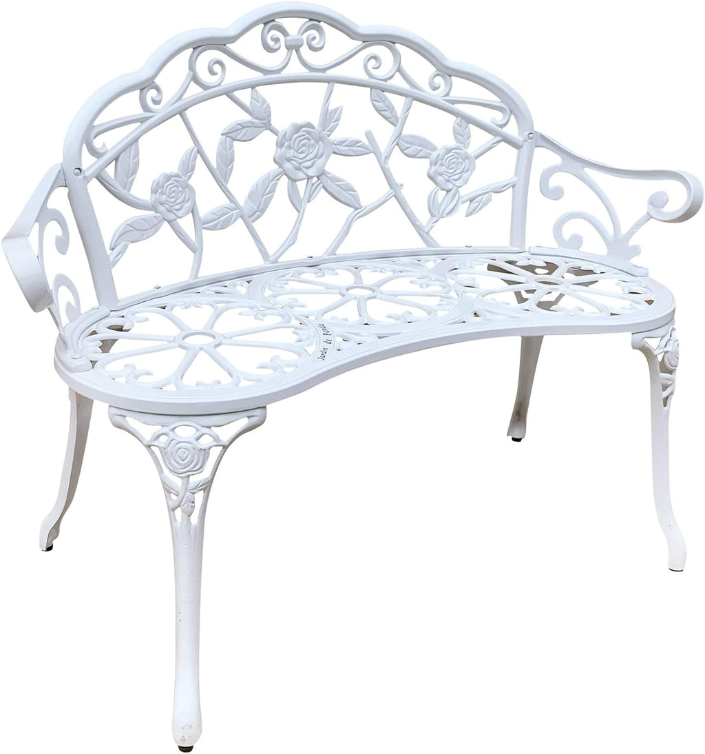 Copper Metal Outdoor Bench with Floral Rose F98740