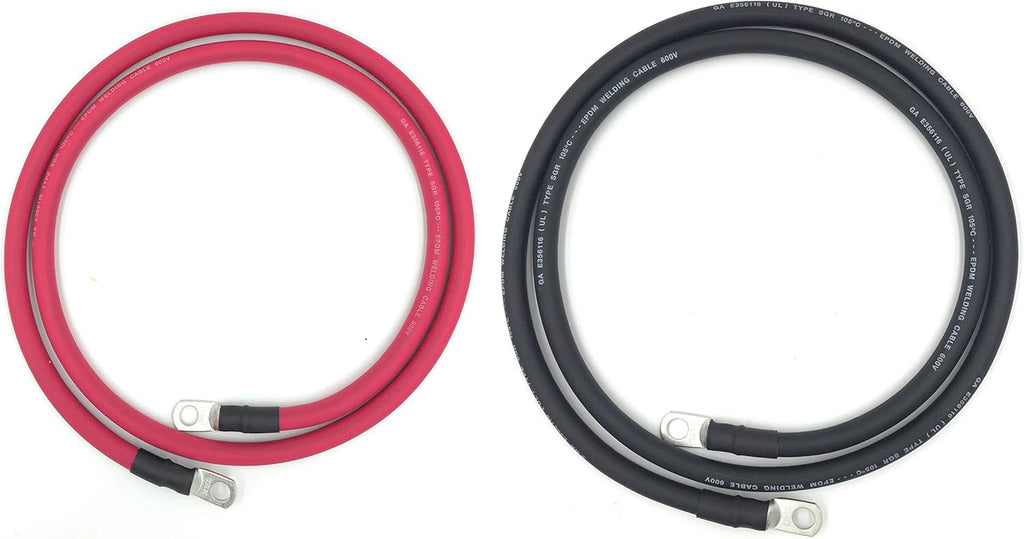 4 AWG Pure Copper Battery Cables, 8ft, Red/Black Set, 3/8” Lugs, Pack of 2 N12923