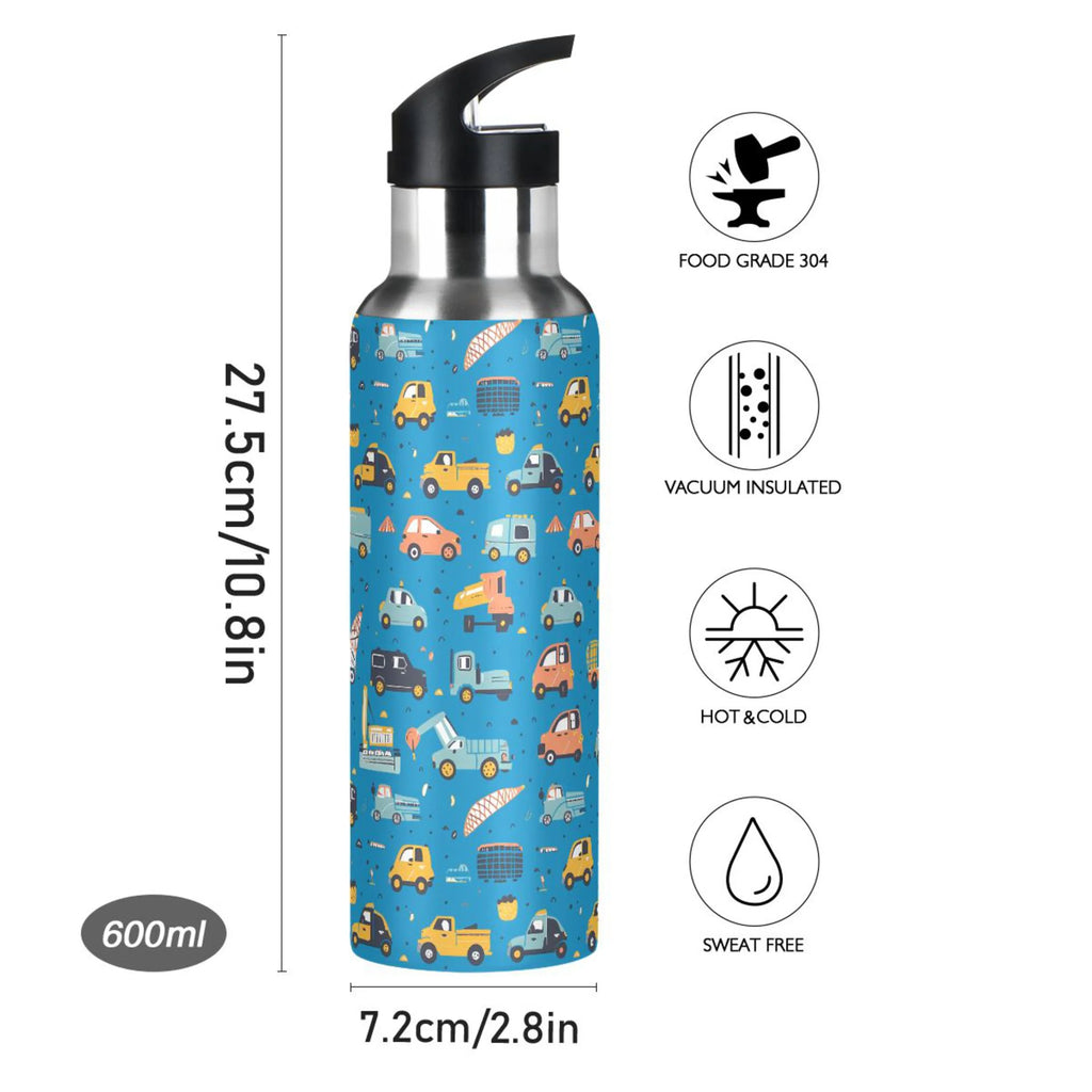 Cartoon Car Trucks Insulated Stainless Steel Water Bottle with Straw Lid 20 oz N767