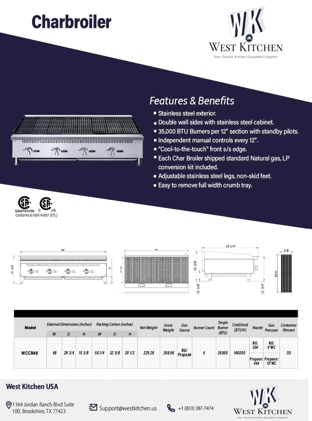 48 NG/LP Gas Countertop Charbroiler U814