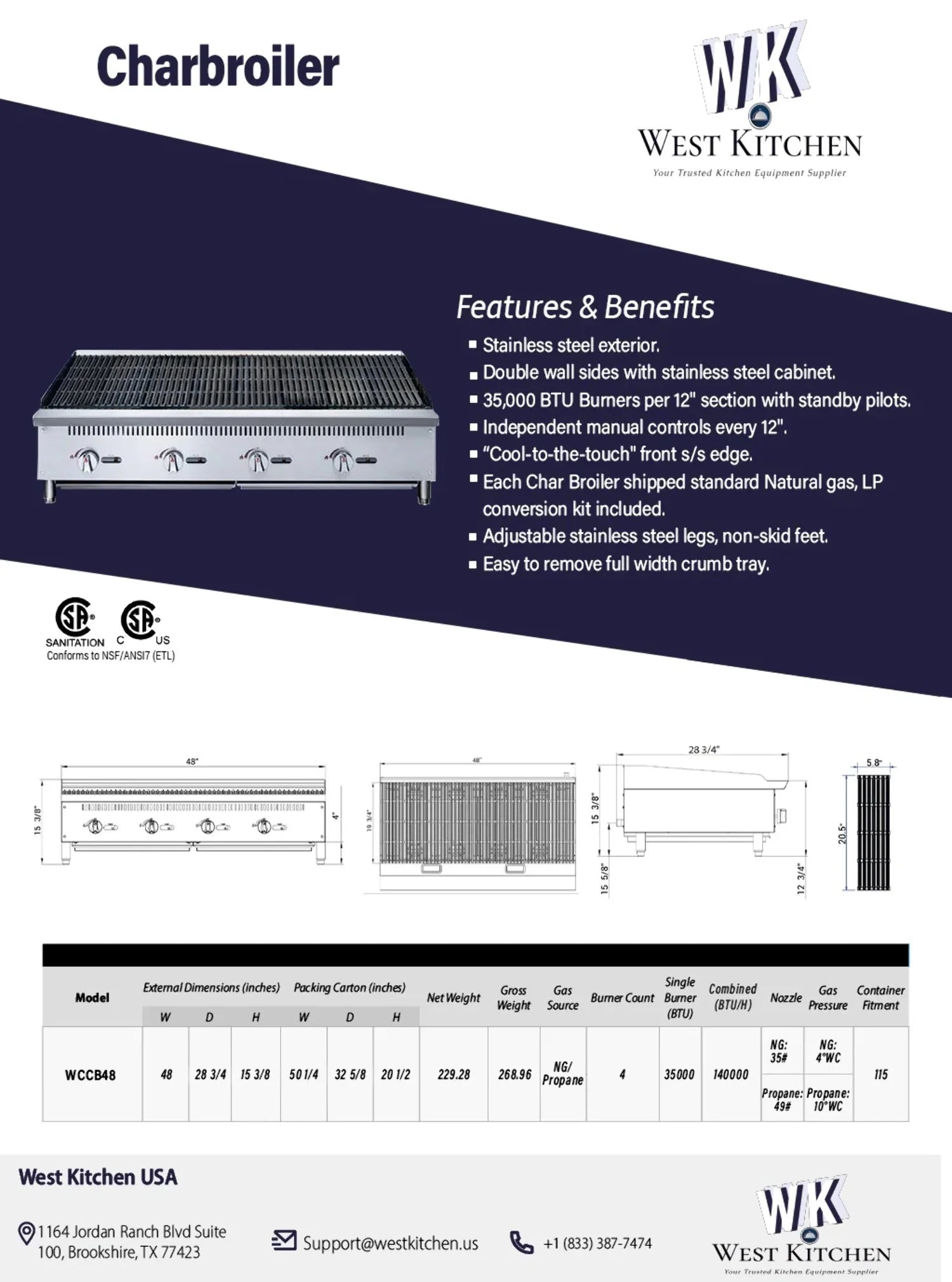 48 NG/LP Gas Countertop Charbroiler U814