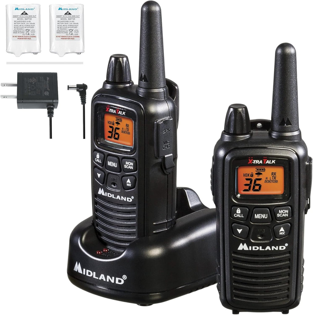 36 Channel FRS Two-Way Radio Walkie Talkie, 121 Privacy Codes, NOAA Weather Scan + Alert, Yellow/Black, 3-Pack C429224