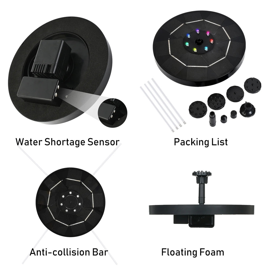 Solar Fountain Pump with 1800mAh Battery 6 Nozzles A866