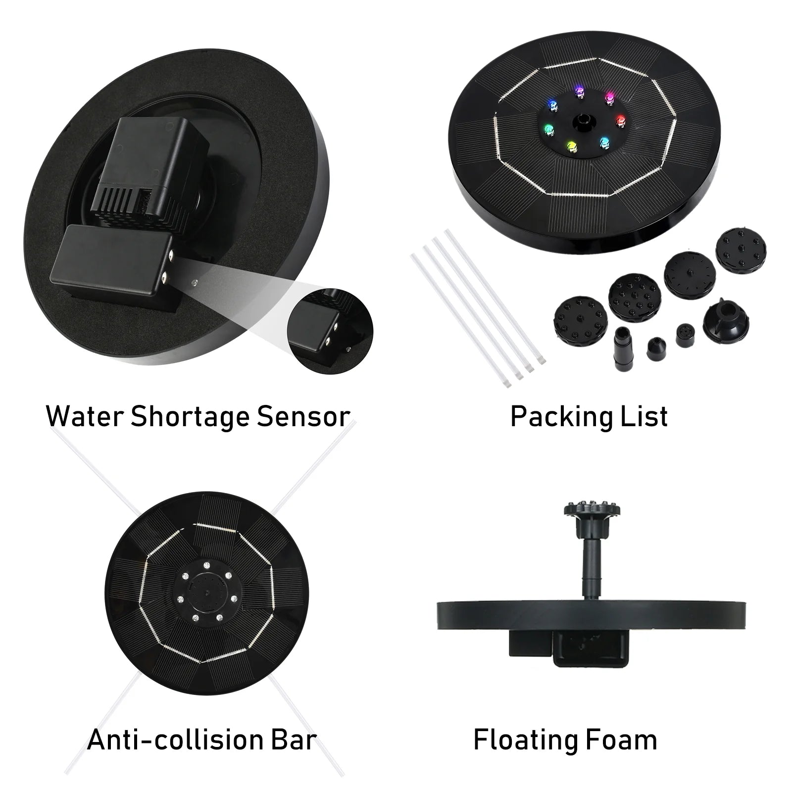 Solar Fountain Pump with 1800mAh Battery 6 Nozzles A866