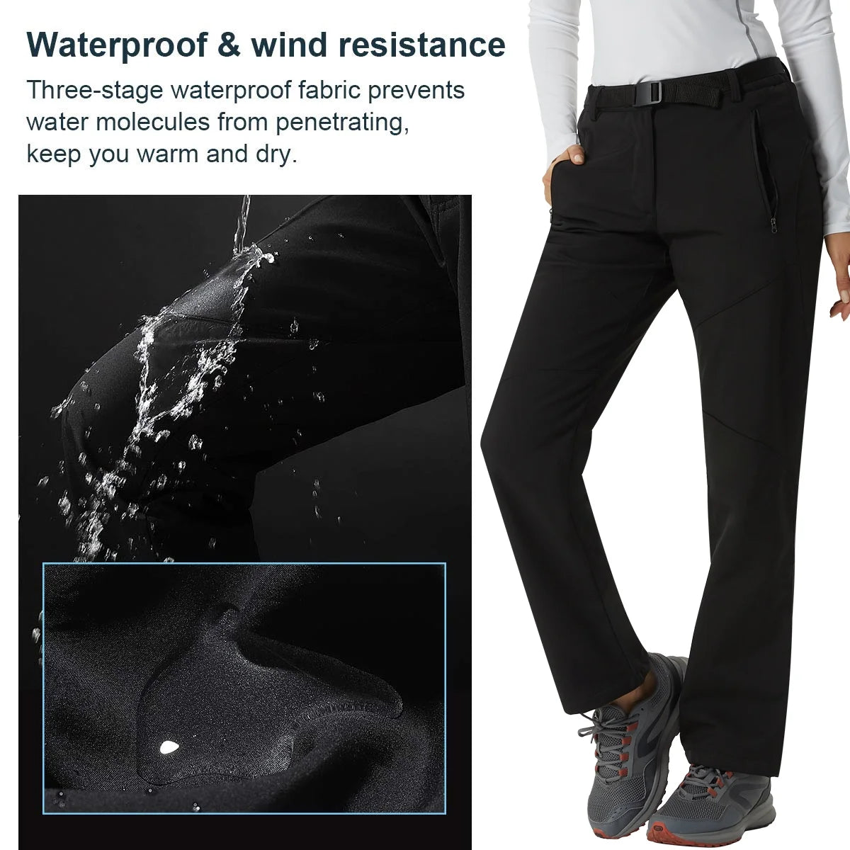 Women Fleece Lined Softshell Snow Pants Size M E80153
