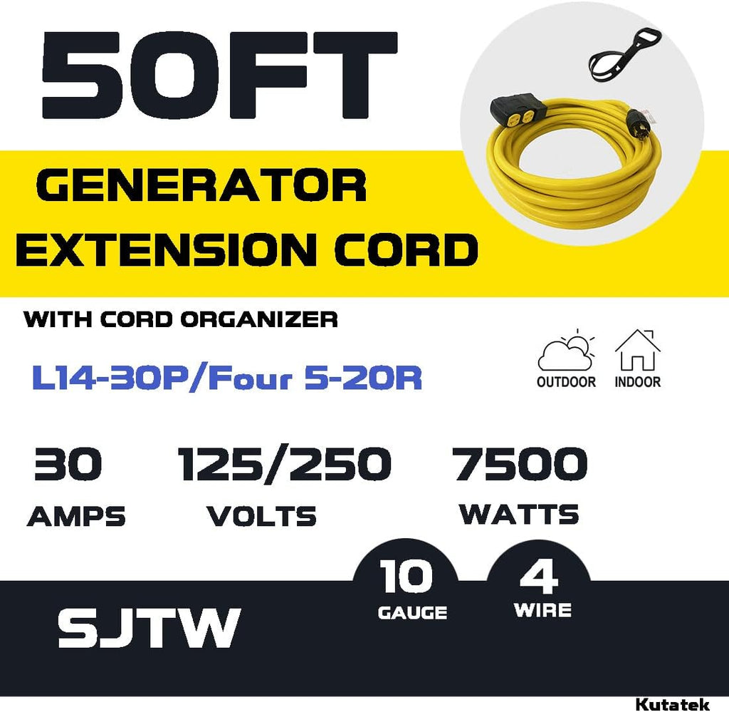 40Ft 30 Amp 125/250V 7500 Watts 10 Gauge Power Cord with Surge Protector Breaker L906
