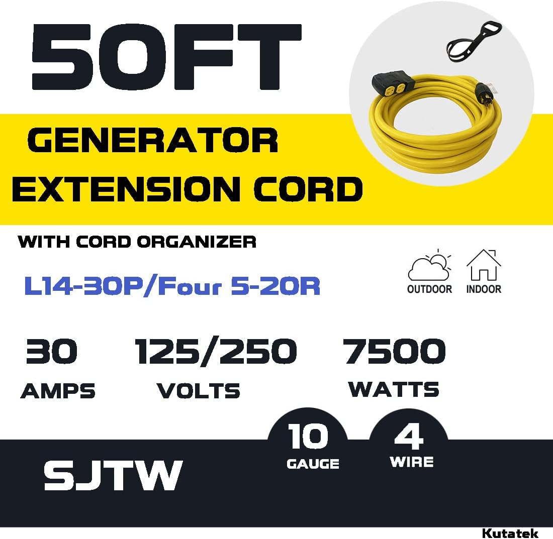 40Ft 30 Amp 125/250V 7500 Watts 10 Gauge Power Cord with Surge Protector Breaker L906