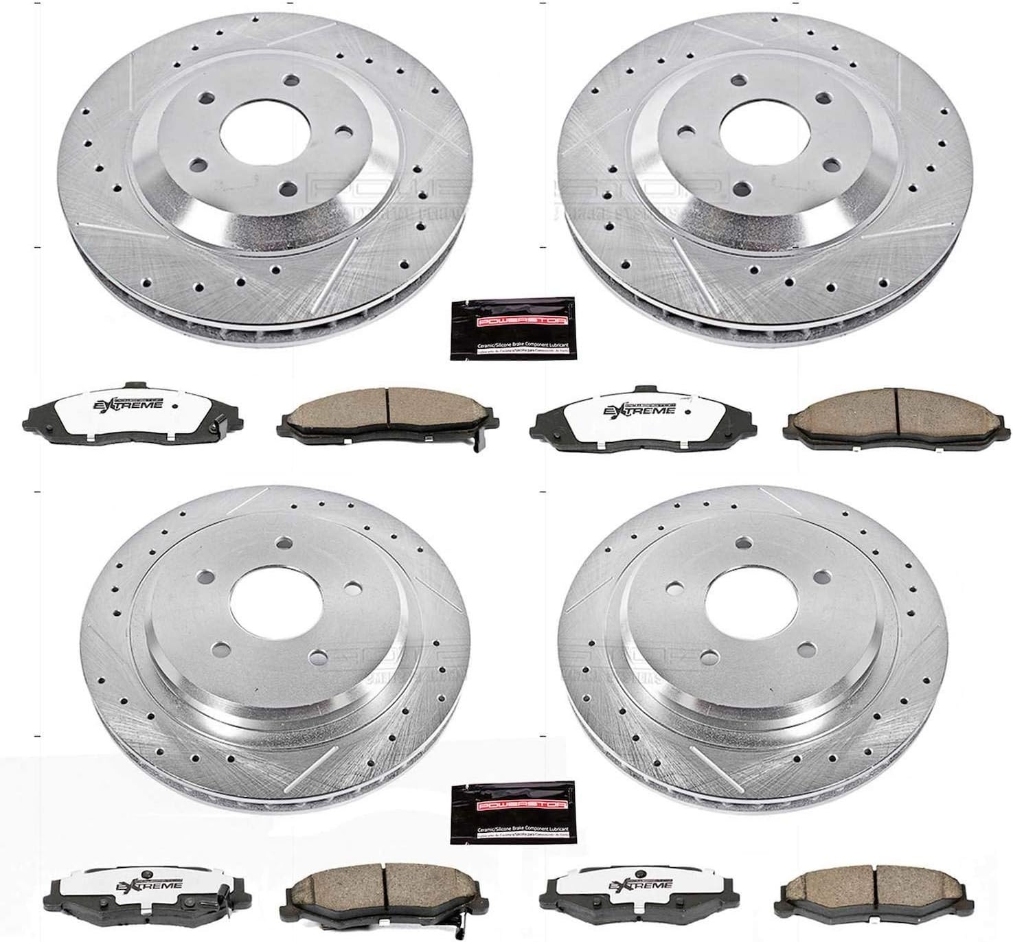 Front and Rear Carbon Fiber Brake Pads with Drilled & Slotted Brake Rotors Kit I122