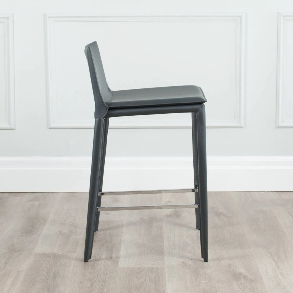 Black Leather Wrapped Counter Stool with Steel Frame B433