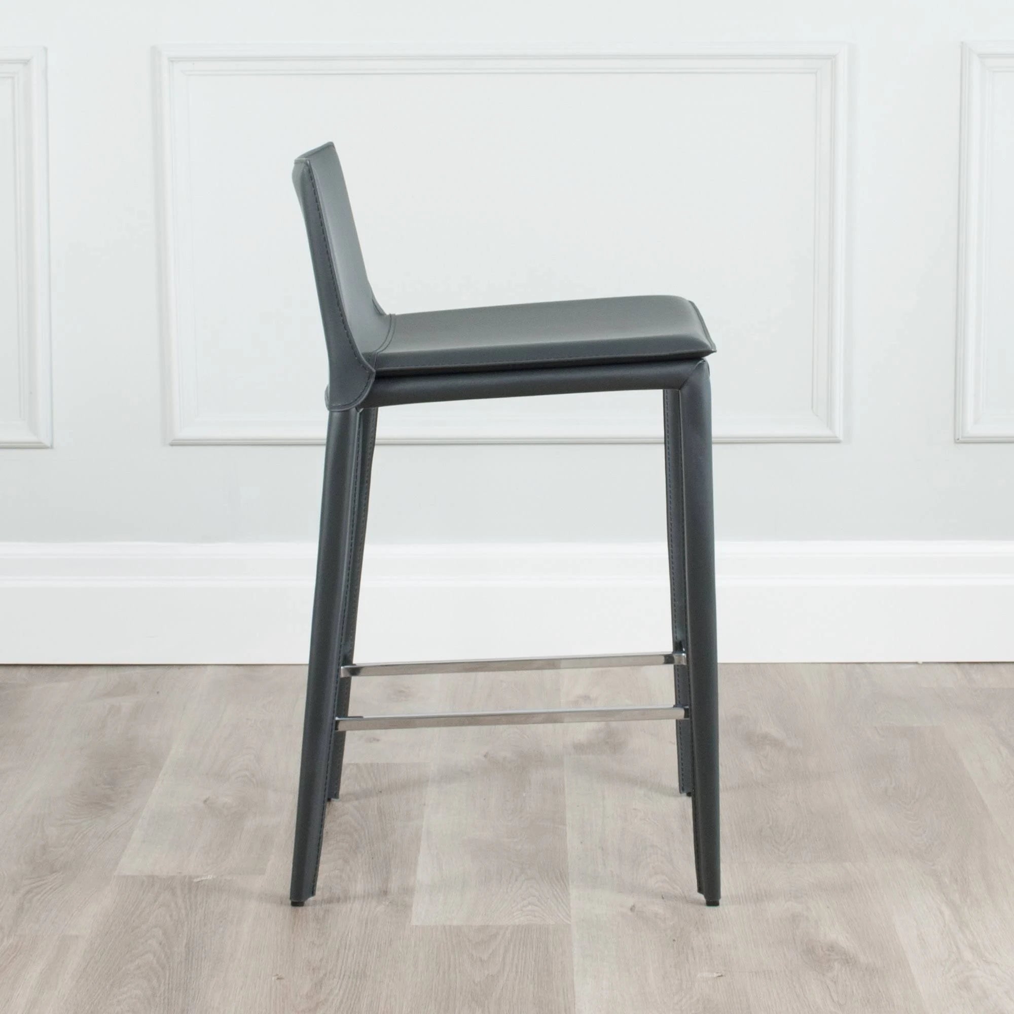 Black Leather Wrapped Counter Stool with Steel Frame B433