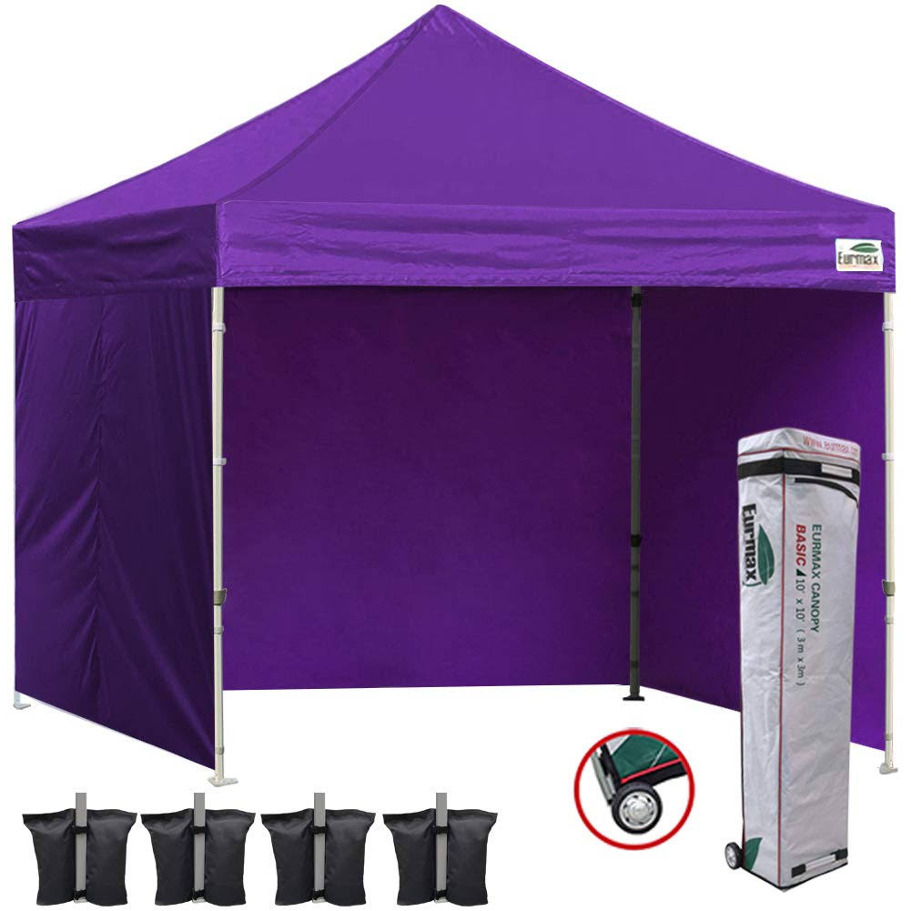 10x10 Pop Up Canopy with 4 Zipper Sidewalls and Roller Bag F346