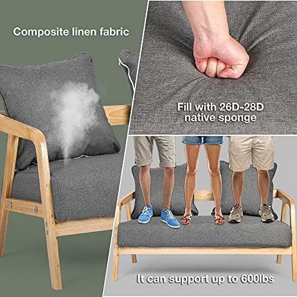 Grey Fabric 2-Seat Loveseat Sofa with Wood Armrest B80060