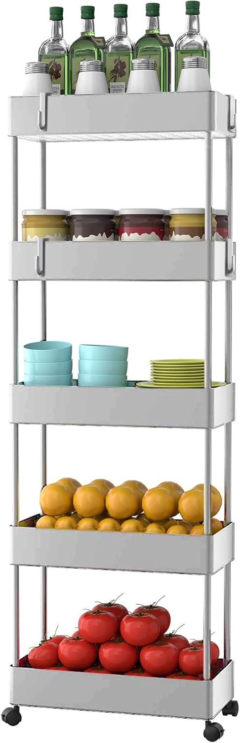 5 Tier Slim Rolling Utility Cart with Wheels H7233