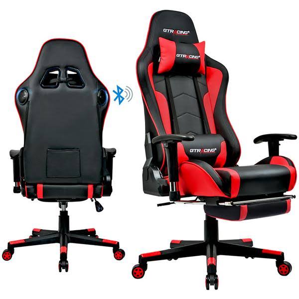Red Footrest Music Gaming Chair with Bluetooth Speakers A523