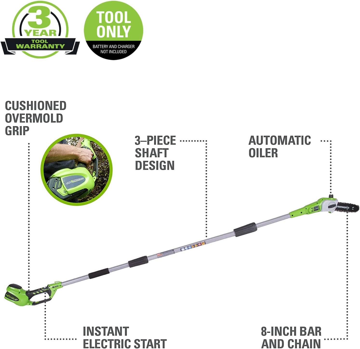 40V 8-Inch Cordless Pole Saw A267