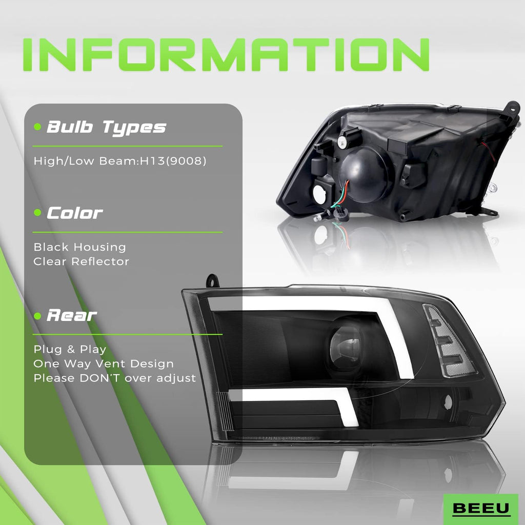 Black Housing Headlight Assembly for Dodge Ram Pickup V73193